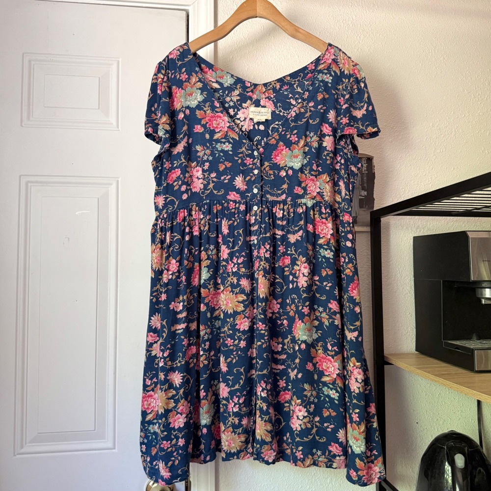 DENIM & SUPPLY RALPH LAUREN blue floral short sleeve v-neck mini dress